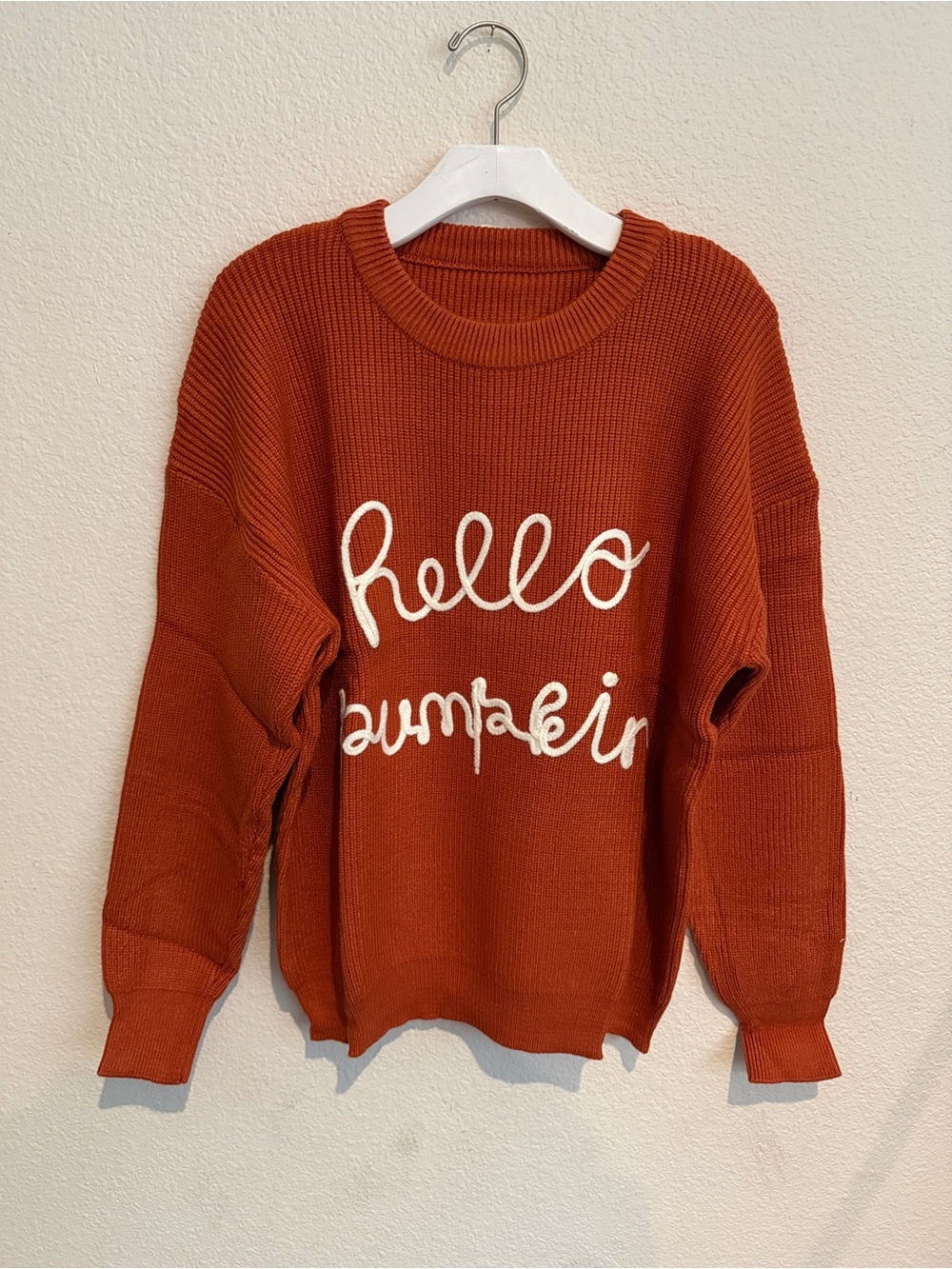 Cozy Rust Orange 'Hello Pumpkin' Crewneck Sweater